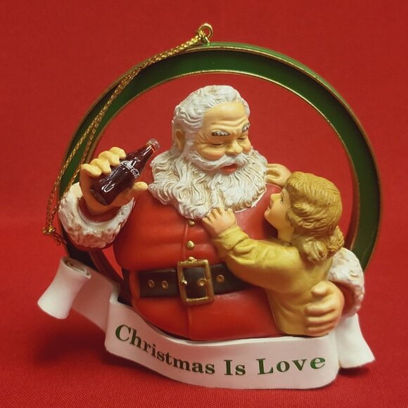 Coca Cola Santa with Little Girl Christmas Is Love Ornament Trim A Tree Collecti - Picture 1 of 16